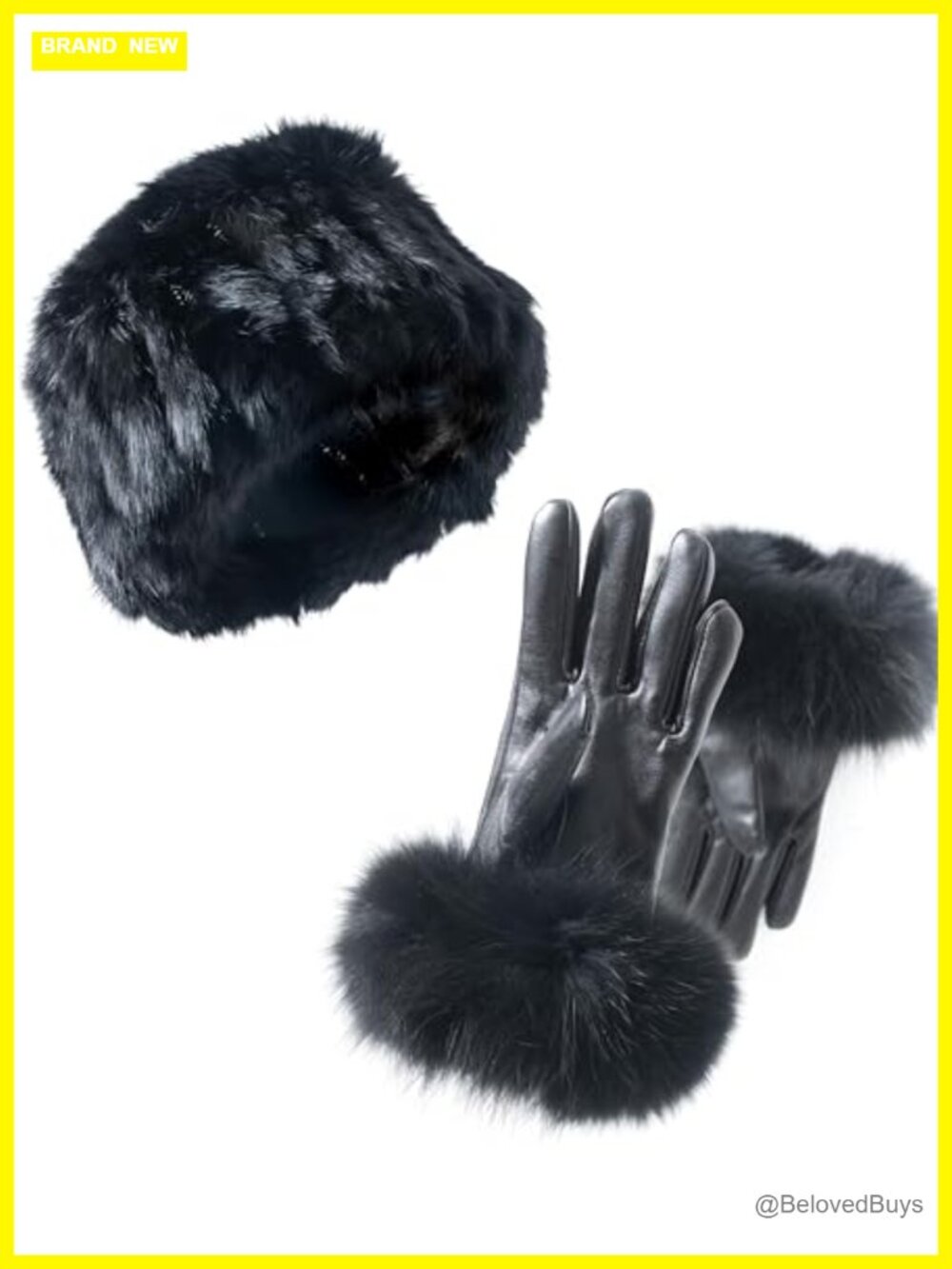 Real Fur Rabbit Fur Headband & Lambskin Leather Gloves Bundle – Convertible